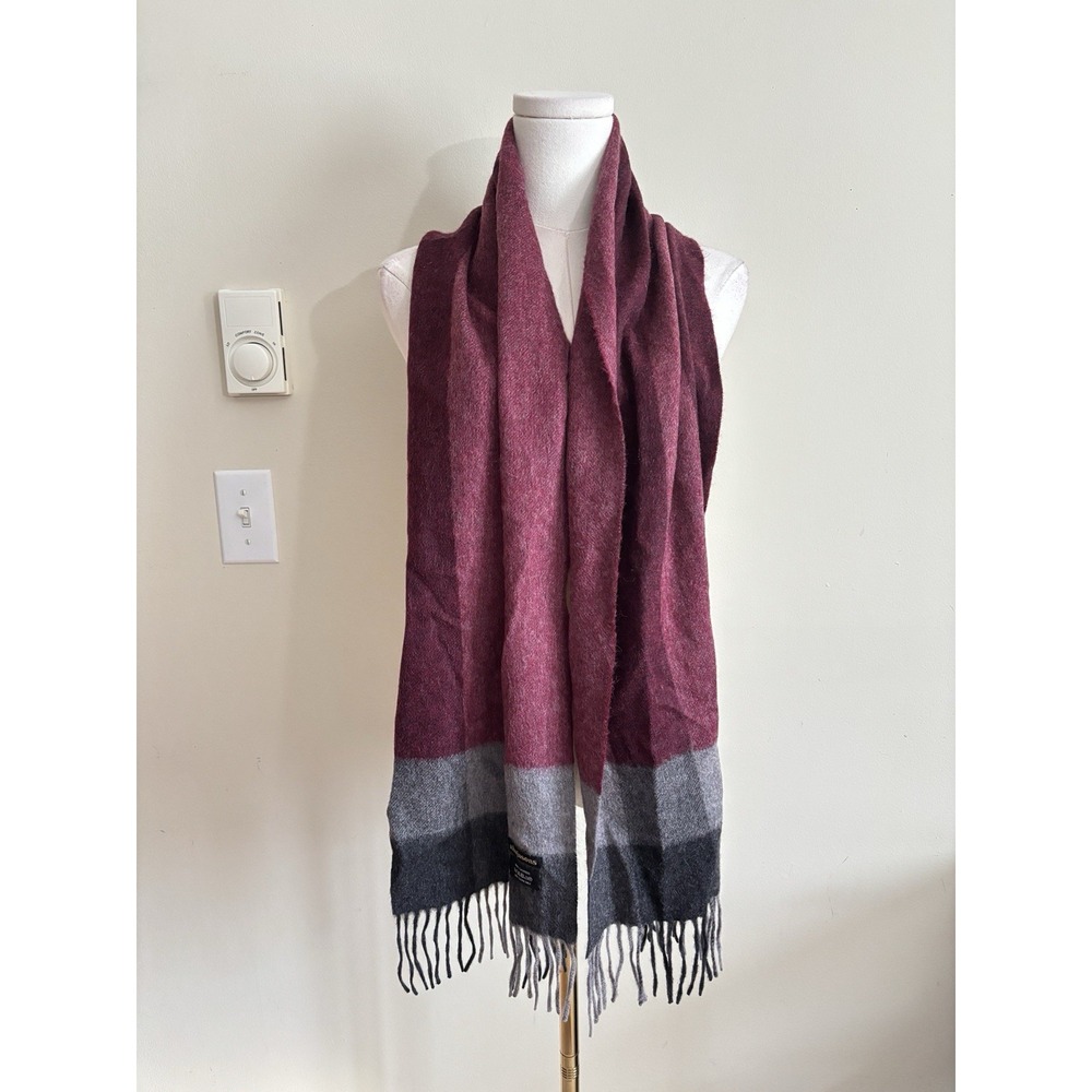 Ahujasons 100% Cashmere Fringe Scarf Preppy Old Money Quiet Luxury Red Gray